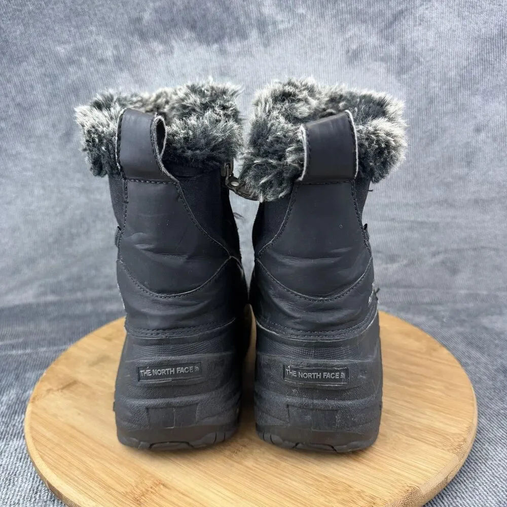 The North Face Snow Boots Boys Size 6 Black Fur Trim Lined Insulated Winter Zip